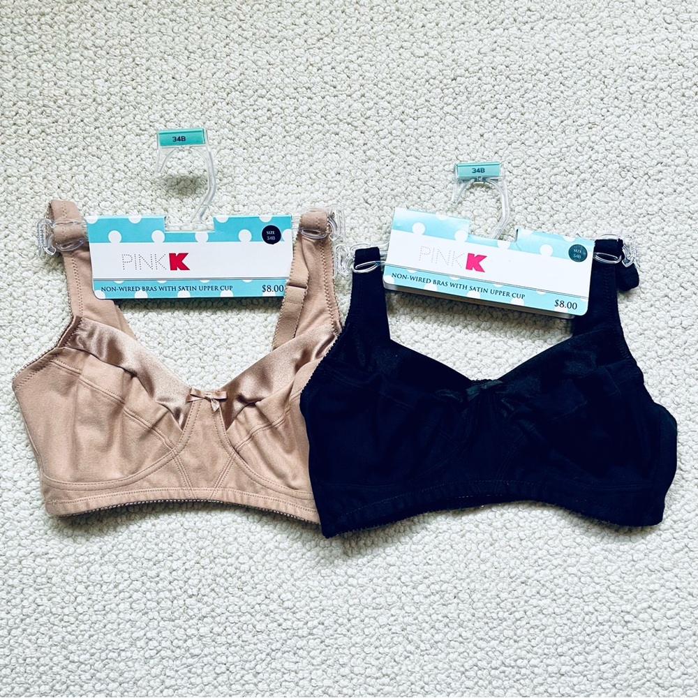 Pink K | Bundle of 2 NWT Pink K 34B Bras | Non-Wired, Satin Trim